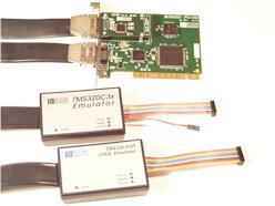MIRAGE-P510D dual-channel emulator for PCI-bus with MPSD and JTAG pods attached