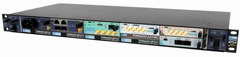 TORNADO-MTCA® modular DSP system including TORNADO-AZ/FMC AMC module with FMC-submodule, TORNADO-A6678/FMC DSP AMC module with FMC-submodule, TORNADO-ARX1 RF AMC module and T/AX-DSFPX AMC module with 10GbE SFP+ ports all installed into MicroTCA® 1U chassis with 10GbE switching fabric